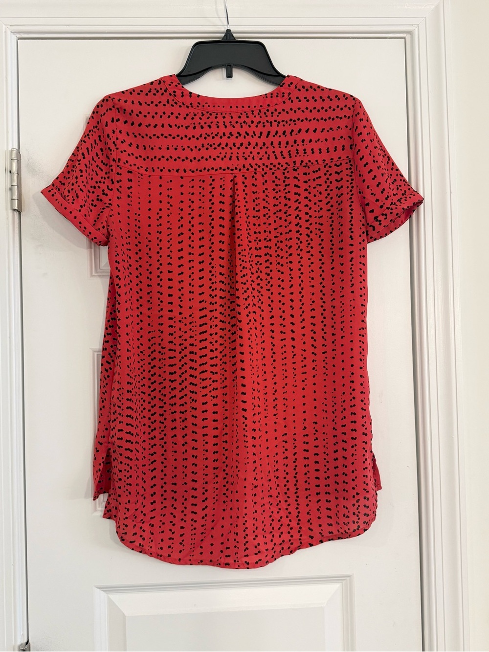 Printed Zip Front Blouse Women’s S Short Sleeve Business Casual - Picture 2 of 6